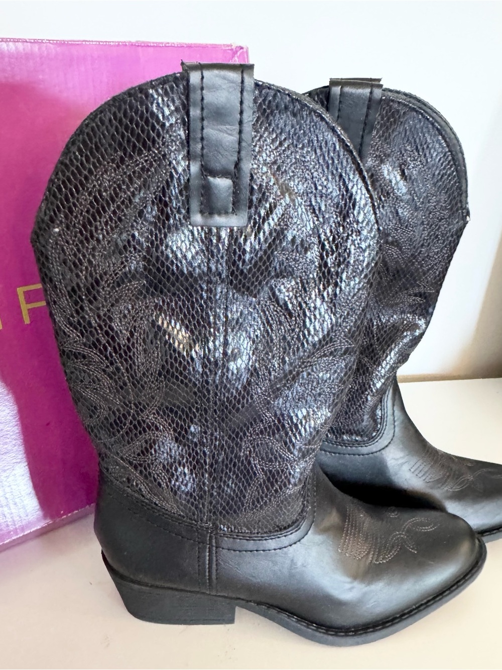 Rampage Black Textured Leather Cowboy Boots